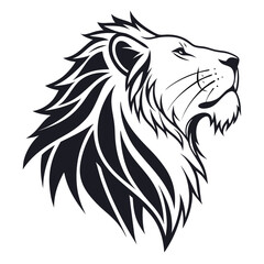 Stylized black lion head profile with flowing mane animal black and white