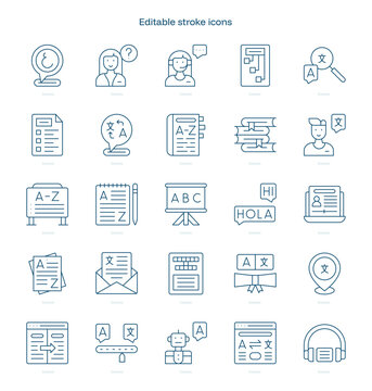 Linguistics stroke icon. Linguistics line icon set. editable stroke icon pack