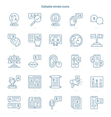 Linguistics stroke icon. Linguistics line icon set. editable stroke icon pack