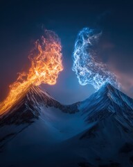 Fototapeta premium Fiery and Icy Mountain Peaks in a Stunning Ethereal Landscape