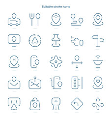 Location stroke icon. Location line icon set. editable stroke icon pack
