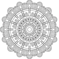 Detailed Mandala Art Design &ndash; Intricate Black and White Circular Floral Pattern for Coloring and Decoration, Mandala Line Art, coloring mandala