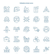 Macroeconomy stroke icon. Macroeconomy line icon set. editable stroke icon pack