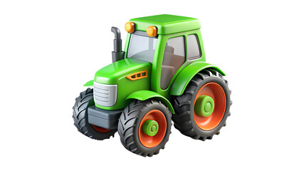 Green toy tractor with orange wheels isolated on a transparent background vehicle