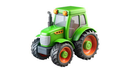 Green toy tractor with orange wheels isolated on a transparent background vehicle