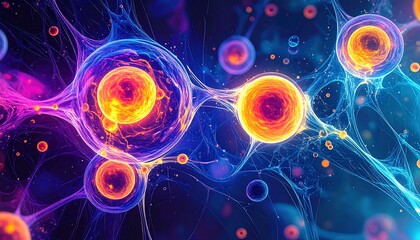 Glowing cell structures with scientific design.