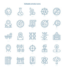 Microbiology stroke icon. Microbiology line icon set. editable stroke icon pack