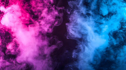 Vibrant pink and blue smoke clouds against a dark background.  Colorful, swirling smoke fills the frame, creating a dynamic visual effect