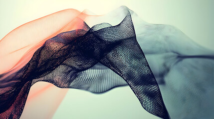 Abstract swirling forms of interwoven, flowing fabric in shades of orange, black, and gray.  Soft, ethereal textures