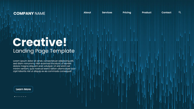 Modern landing page background featuring vertical blue glowing lines over a dark tech theme perfect for websites presentations and digital banners with a futuristic design.
