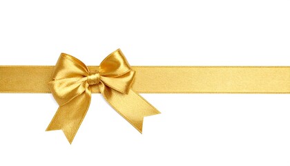 Golden bow and ribbon on white background.
