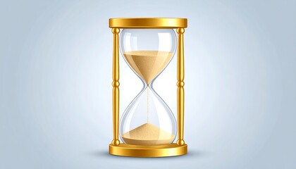Golden Hourglass with Time Flowing, and Grey Background.