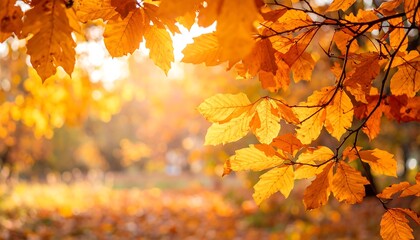 Golden fall leaves in bright sunlight.
