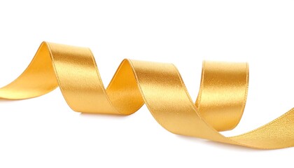 Golden ribbon swirl on white background.