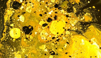 Golden liquid with black blobs.