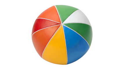Colorful beach ball with white stitching isolated on a transparent background summer