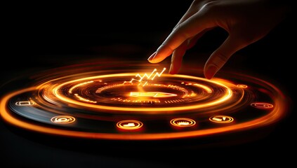 Hand interacts with glowing circular interface