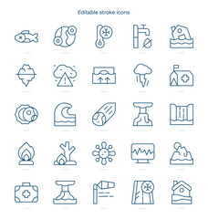 Natural Disaster stroke icon. Natural Disaster line icon set. editable stroke icon pack