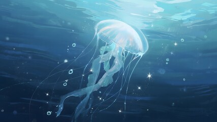 Underwater Ocean Scene with Marine Life and Seascape Elements