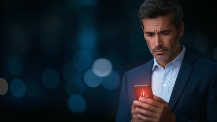 A businessman receives urgent cybersecurity alerts on his smartphone. - Powered by Adobe