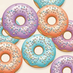 Colorful donuts with sprinkles pattern for fun backgrounds, delicious treats, and sweet temptations