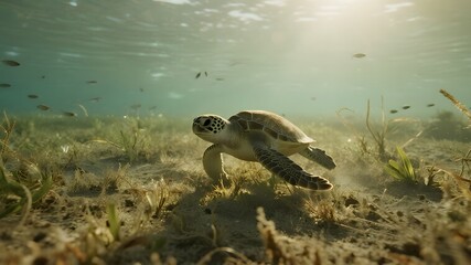 Fototapeta premium Underwater Ocean Scene with Marine Life and Seascape Elements