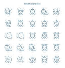 Fototapeta premium Party Avatars stroke icon. Party Avatars line icon set. editable stroke icon pack