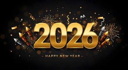 Year 2026 typography design with a summer vacation theme. Illustrated numbers with ocean waves, ice cream, and sunglasses.