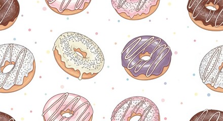 Delicious donuts pattern makes a sweet backdrop for bakeries, cafes, and dessert shops everywhere