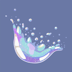 Soap bubble bursting in mid-air with glossy fragments and transparent splashes. Vector illustration of motion and fragility. Perfect for dynamic design, product ads and surreal effects