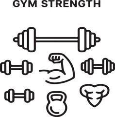 Strength Training and Gym Equipment Icons – Linear Set for Power and Muscle FitnessStrength Training and Gym Equipment Icons – Linear Set for Power and Muscle Fitness
