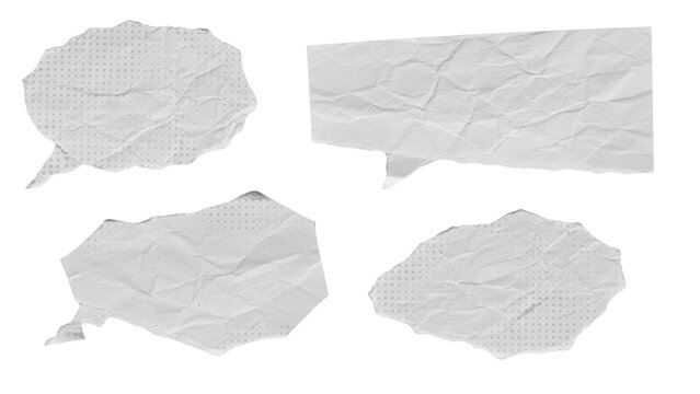Crumpled Paper Speech Bubbles with Halftone Texture on Black Background - Powered by Adobe
