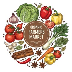 Fresh organic farmers market produce illustration for healthy eating and culinary designs