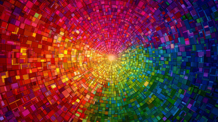 A vibrant explosion of color radiates outwards in a geometric spectrum pattern