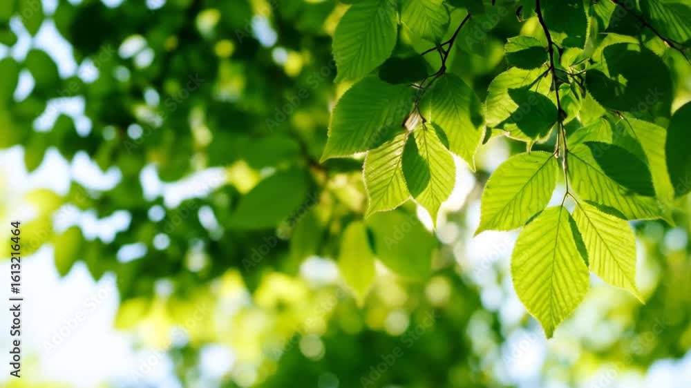 Aufkleber sunlight streaming through fresh green leaves creating a vibrant and invigorating natural scene in a