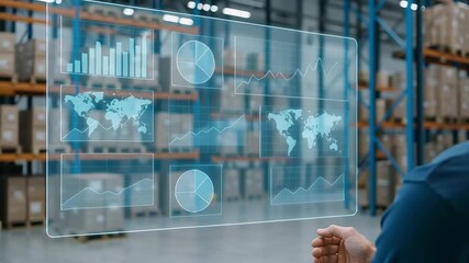 Smart logistics technology enhances warehouse automation with real time data visualization and interactive charts improving efficiency inventory management and operational control modern environments - Powered by Adobe