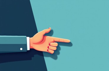 Woman pointing with finger towards the right in a modern flat illustration style