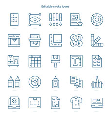 Printing stroke icon. Printing line icon set. editable stroke icon pack