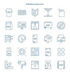 Printing stroke icon. Printing line icon set. editable stroke icon pack