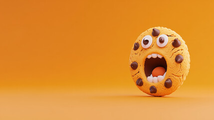 Obraz premium scream, Cartoon of a scared cookie screaming with chocolate, perfect for whimsical or dessert-themed projects.