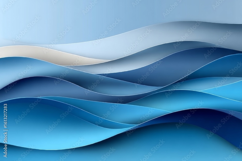 Aufkleber a serene abstract ocean scene with multilayered waves and curved paper backgrounds in calming blues