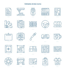 Printing stroke icon. Printing line icon set. editable stroke icon pack