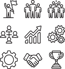 Business Growth and Unity Icons – Outline Icon Set for Strategy, Performance, and LeadershipBusiness Growth and Unity Icons – Outline Icon Set for Strategy, Performance, and Leadership