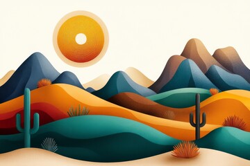 Sands, dunes and cactus under the scorching sun. Generative AI
