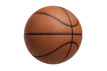 Fototapeta premium Photorealistic basketball spinning midair, orange surface rotating against clean transparent backdrop, professional sports graphic render