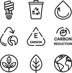Environmental Responsibility Icons – Outline Set for ESG, Recycling, and Climate ActionEnvironmental Responsibility Icons – Outline Set for ESG, Recycling, and Climate Action