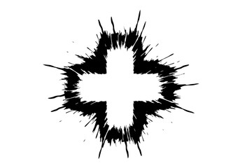 Cross silhouette with paint splashes 