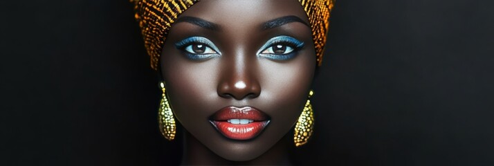 Stunning Portrait of an Elegant African Descent Woman with Artistic Makeup and Tribal Jewelry