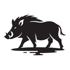 Minimal Starry Black Wild Boar Silhouette Vector