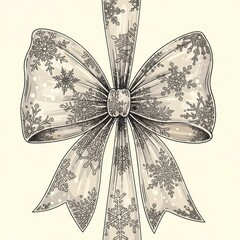 Elegant hand-drawn Christmas bow with snowflake details for festive designs and holiday projects